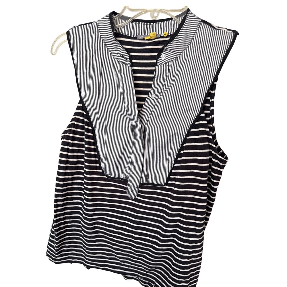 Anthropologie Little Yellow Button striped sleeveless top Navy white stripe sz M